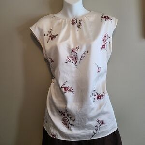 Ann Taylor Factory Floral Tie-Back V-Neck Blouse - Cream & Burgundy